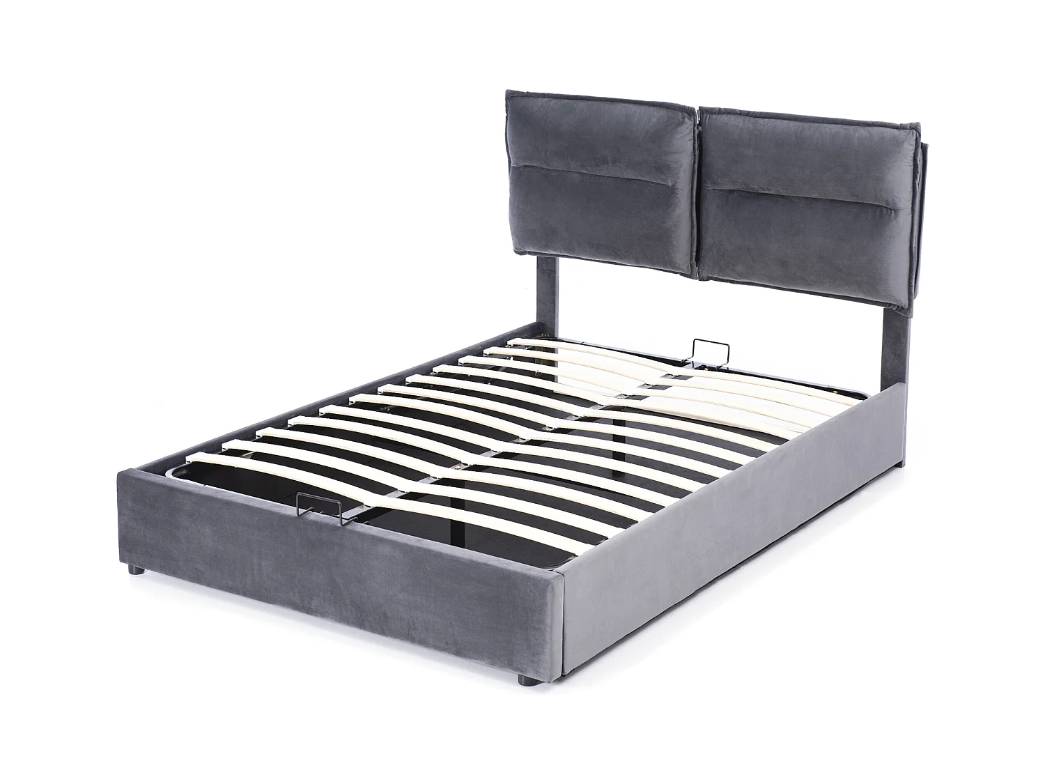Lit coffre 140x200 cm - Lit adulte avec sommier à lattes - tête de lit réglable - velours gris - sans matelas