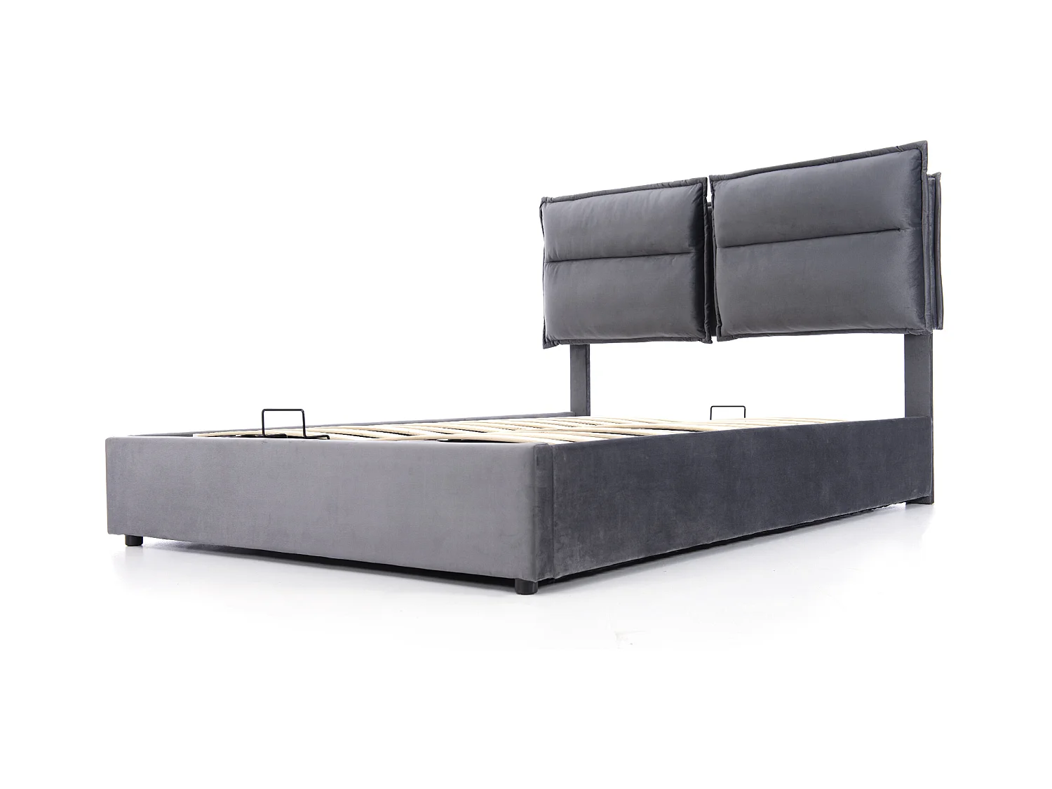 Lit coffre 140x200 cm - Lit adulte avec sommier à lattes - tête de lit réglable - velours gris - sans matelas