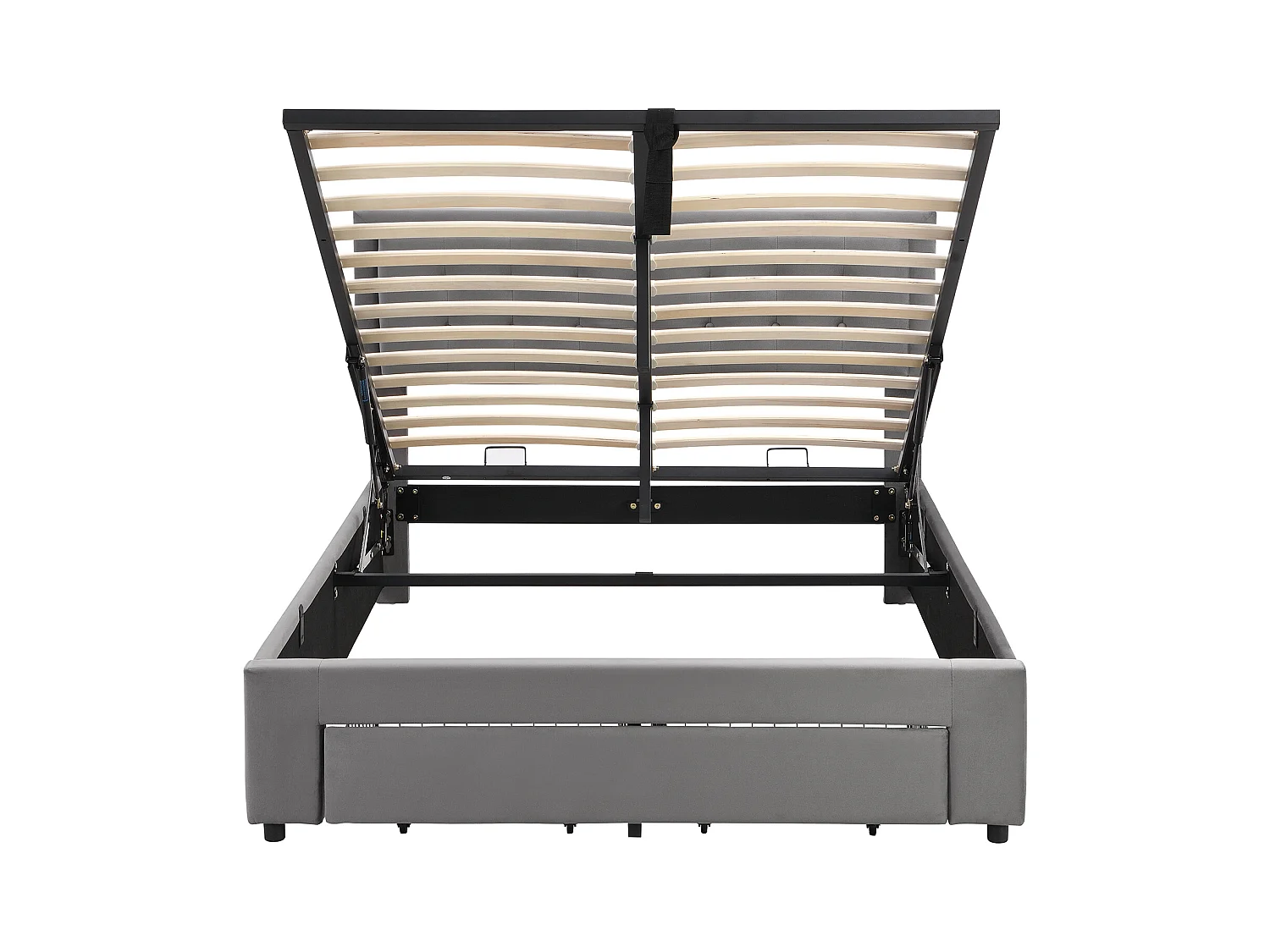 Cama con almacenaje 140x190 cm - Cama adulto con cajones y cabecero regulable - terciopelo gris - sin colchón