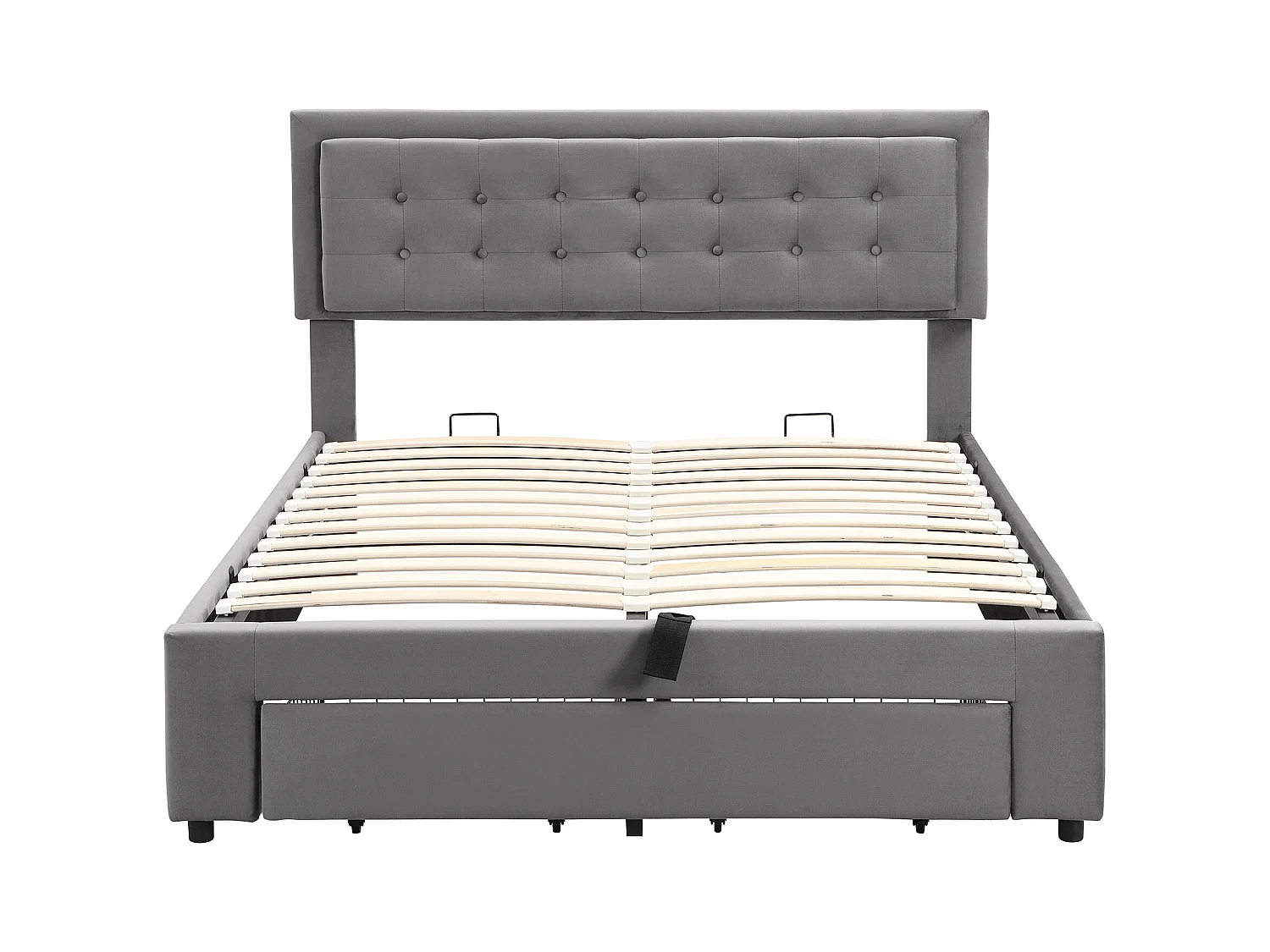 Cama con almacenaje 140x190 cm - Cama adulto con cajones y cabecero regulable - terciopelo gris - sin colchón