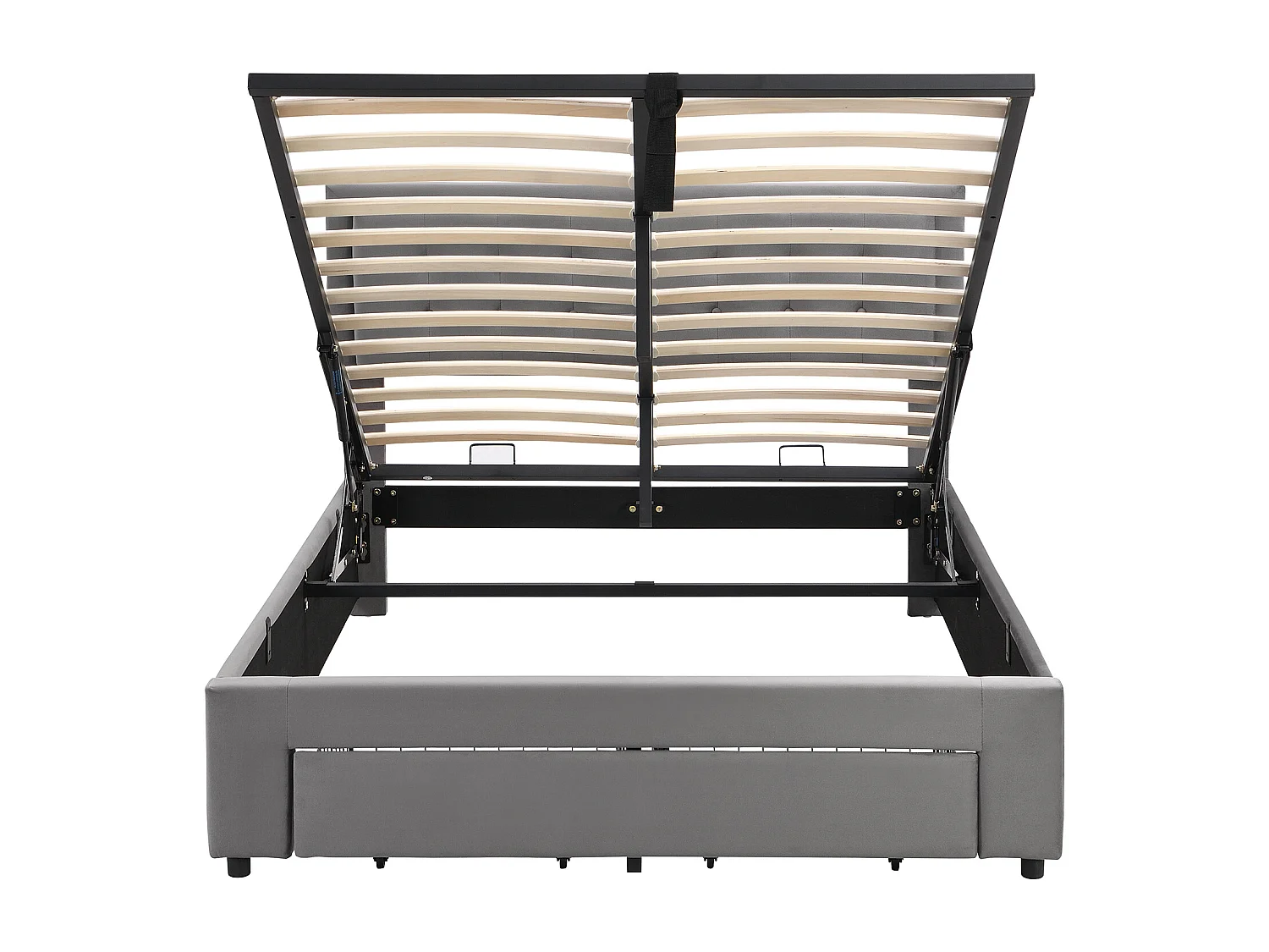 Lit coffre 140x190 cm - Lit adulte avec tiroirs et tête de lit réglable - velours gris - sans matelas