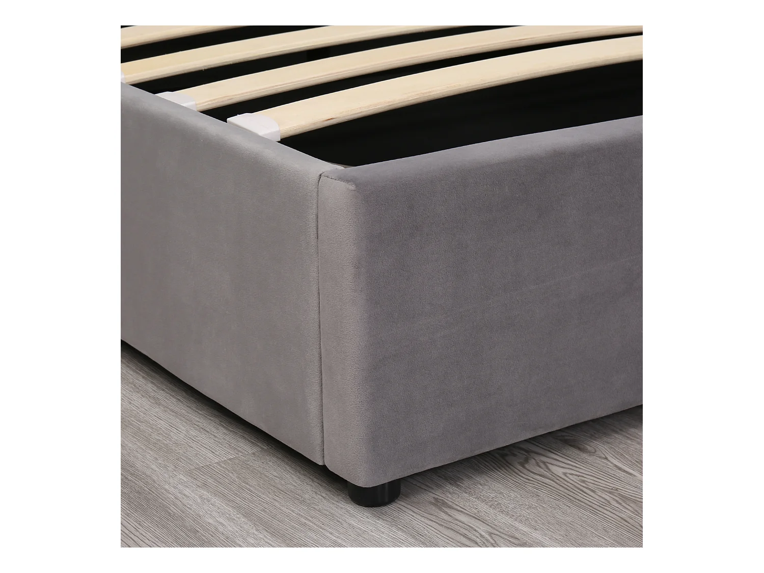 Lit coffre 140x200 cm - Lit adulte avec tête de lit capitonnée - tissu velours - gris - sans matelas