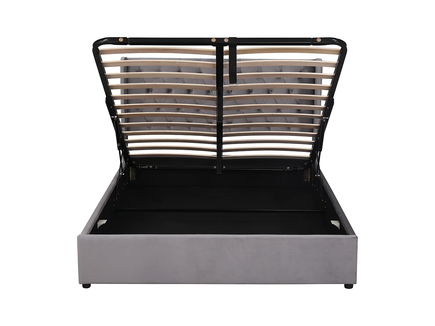 Lit coffre 140x200 cm - Lit adulte avec tête de lit capitonnée - tissu velours - gris - sans matelas
