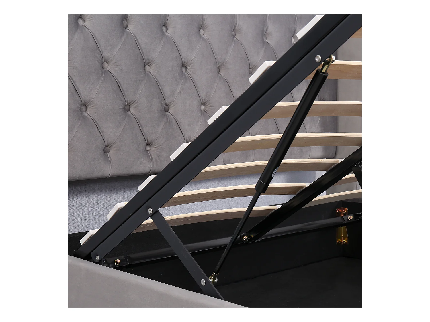 Lit coffre 140x200 cm - Lit adulte avec tête de lit capitonnée - tissu velours - gris - sans matelas