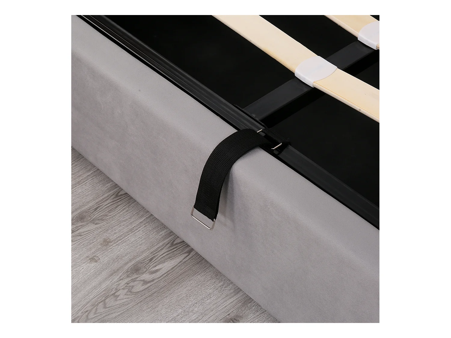 Lit coffre 140x200 cm - Lit adulte avec tête de lit capitonnée - tissu velours - gris - sans matelas