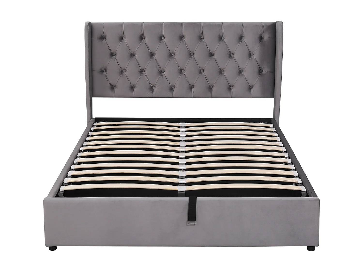 Lit coffre 140x200 cm - Lit adulte avec tête de lit capitonnée - tissu velours - gris - sans matelas