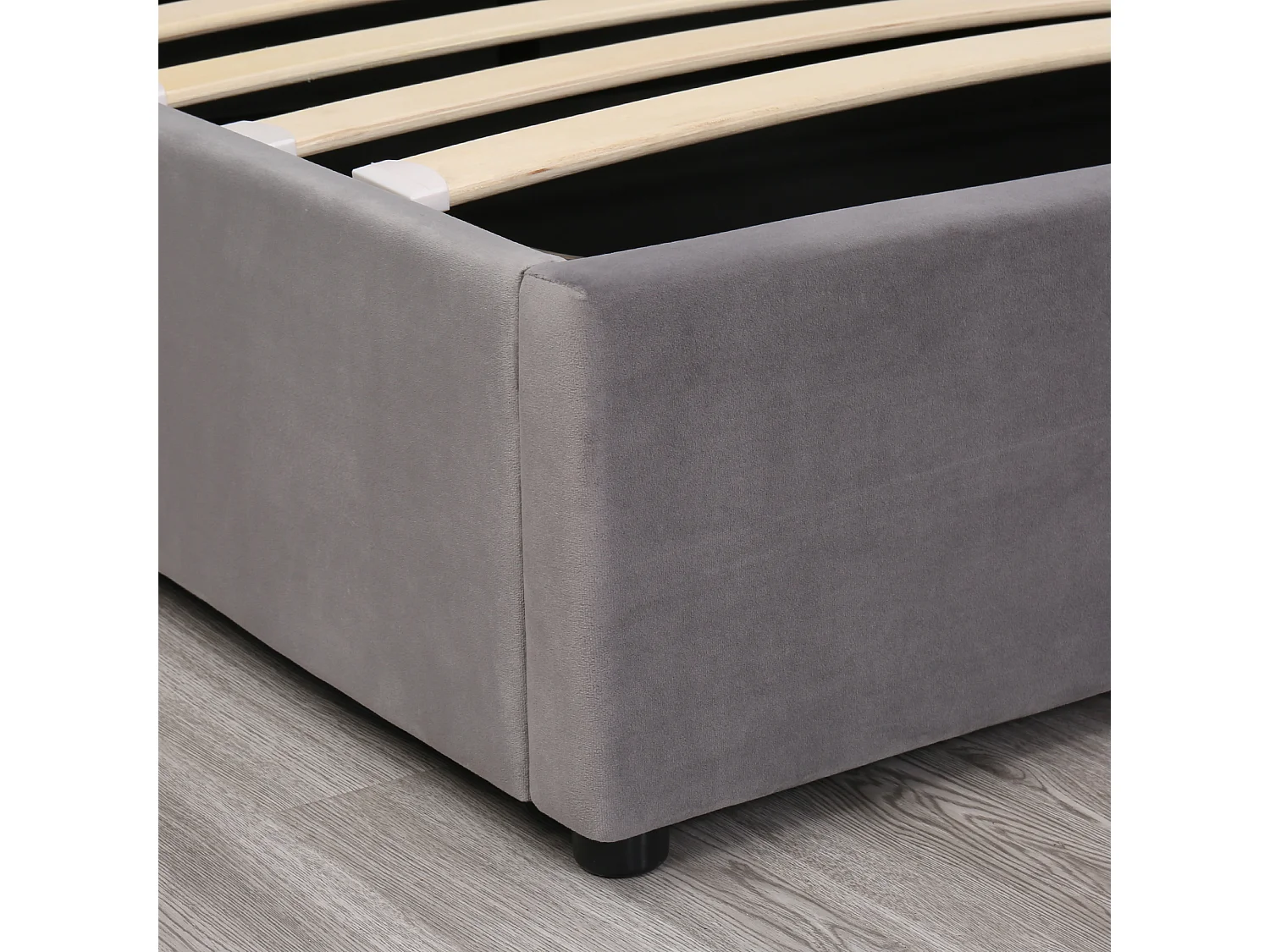 Lit coffre 140x200 cm - Lit adulte avec tête de lit capitonnée - tissu velours - gris - sans matelas