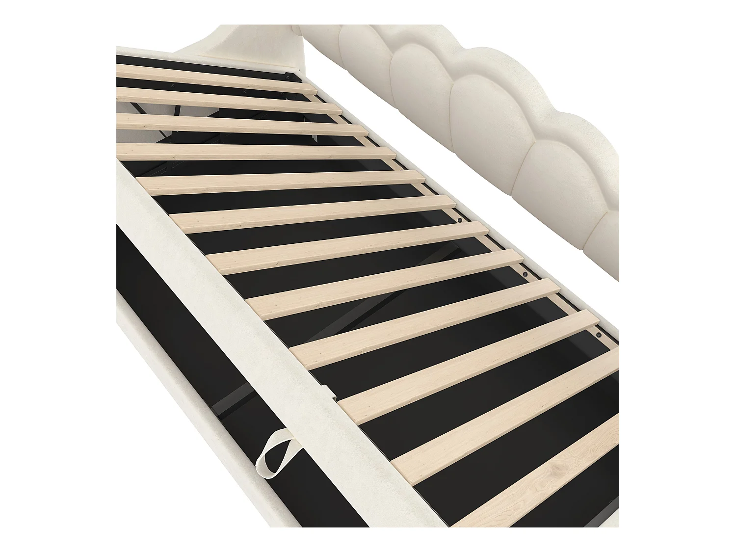 Cama con almacenaje 90x200 cm - Sofá cama con tira de luz LED que cambia de color - terciopelo beige - sin colchón