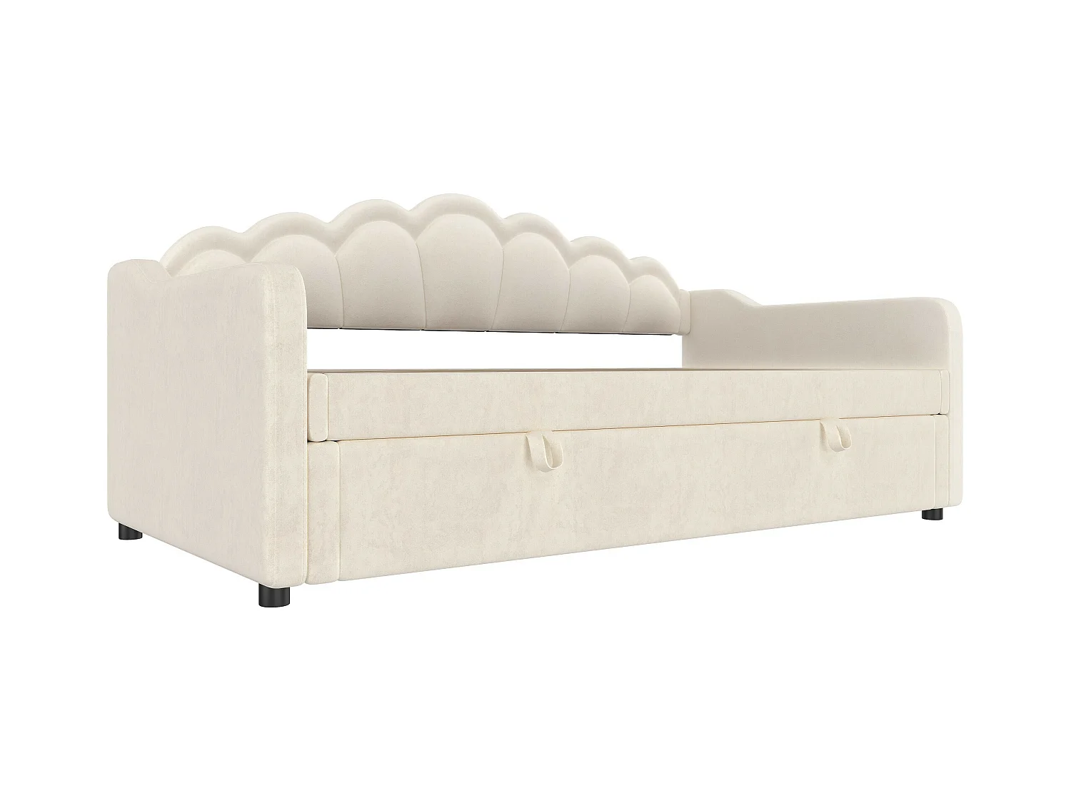Lit coffre 90x200 cm - Lit enfant avec bande lumineuse LED changeante de couleur - velours beige - sans matelas