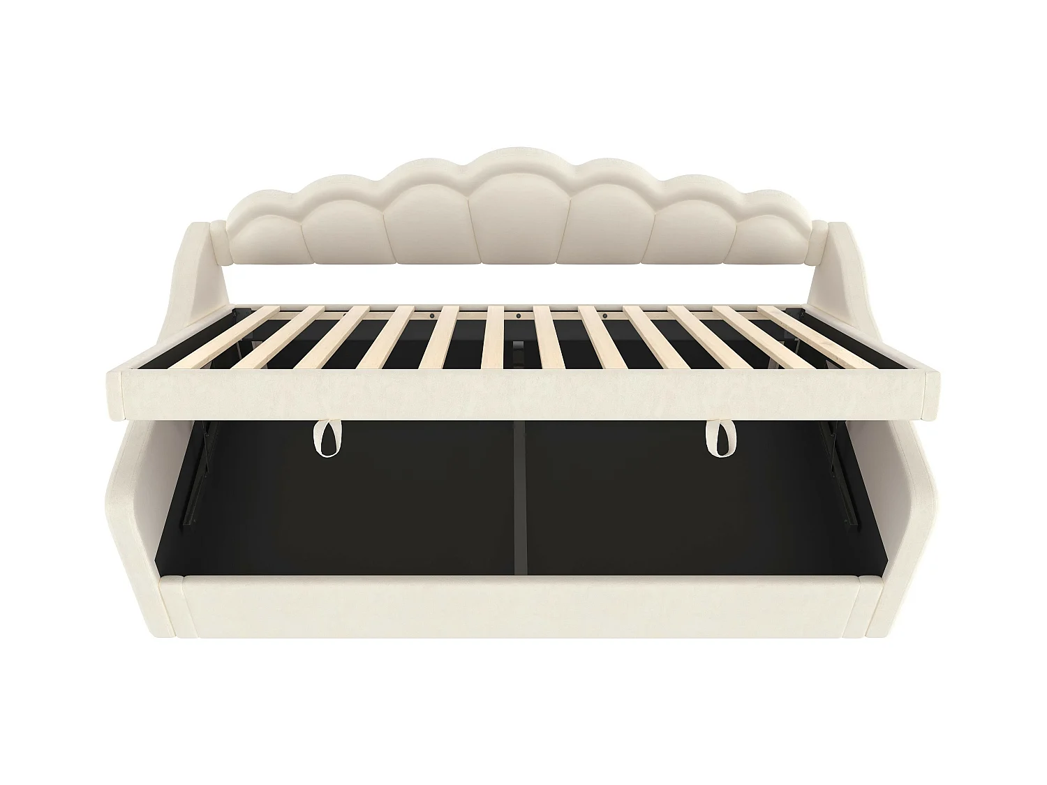 Lit coffre 90x200 cm - Lit enfant avec bande lumineuse LED changeante de couleur - velours beige - sans matelas