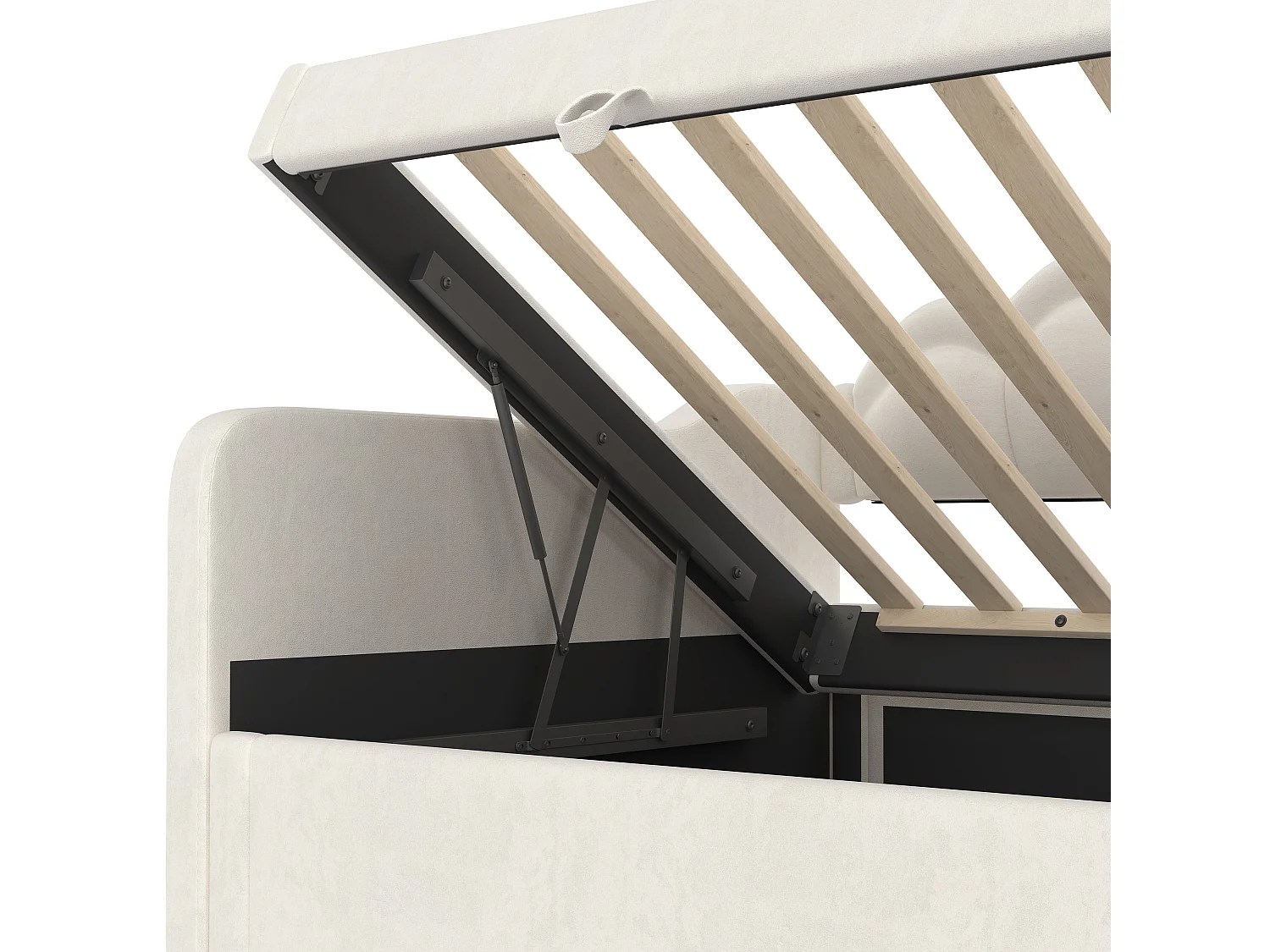 Lit coffre 90x200 cm - Lit enfant avec bande lumineuse LED changeante de couleur - velours beige - sans matelas