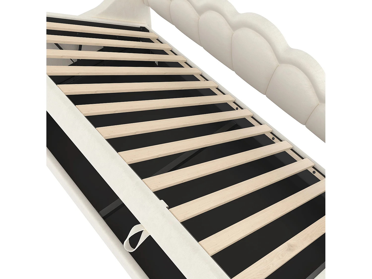 Lit coffre 90x200 cm - Lit enfant avec bande lumineuse LED changeante de couleur - velours beige - sans matelas