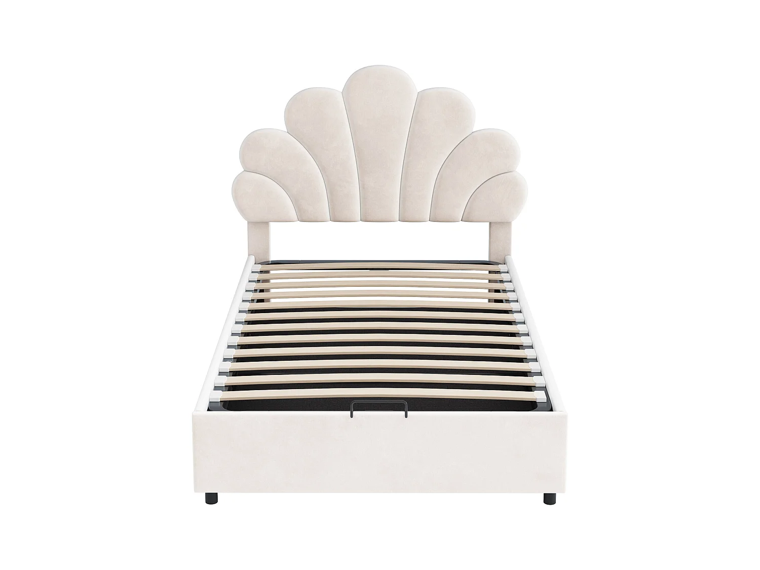 Lit coffre 90x200 cm - Lit enfant avec tête de lit réglable et sommier à lattes - velours beige