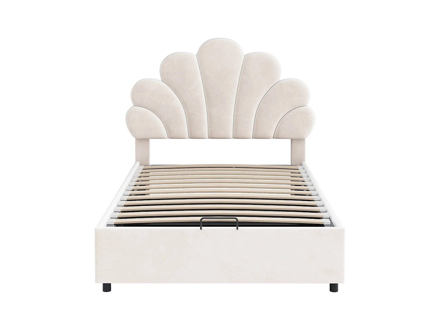 Lit coffre 90x200 cm - Lit enfant avec tête de lit réglable et sommier à lattes - velours beige