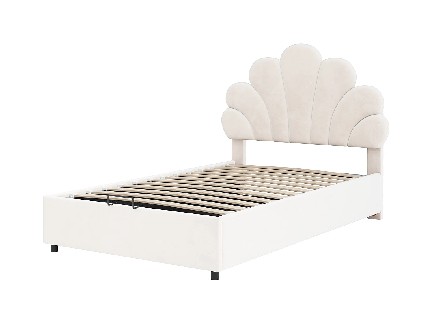Lit coffre 90x200 cm - Lit enfant avec tête de lit réglable et sommier à lattes - velours beige