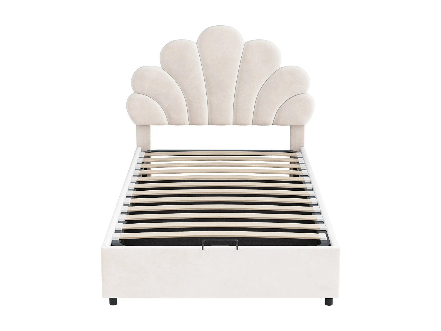 Lit coffre 90x200 cm - Lit enfant avec tête de lit réglable et sommier à lattes - velours beige