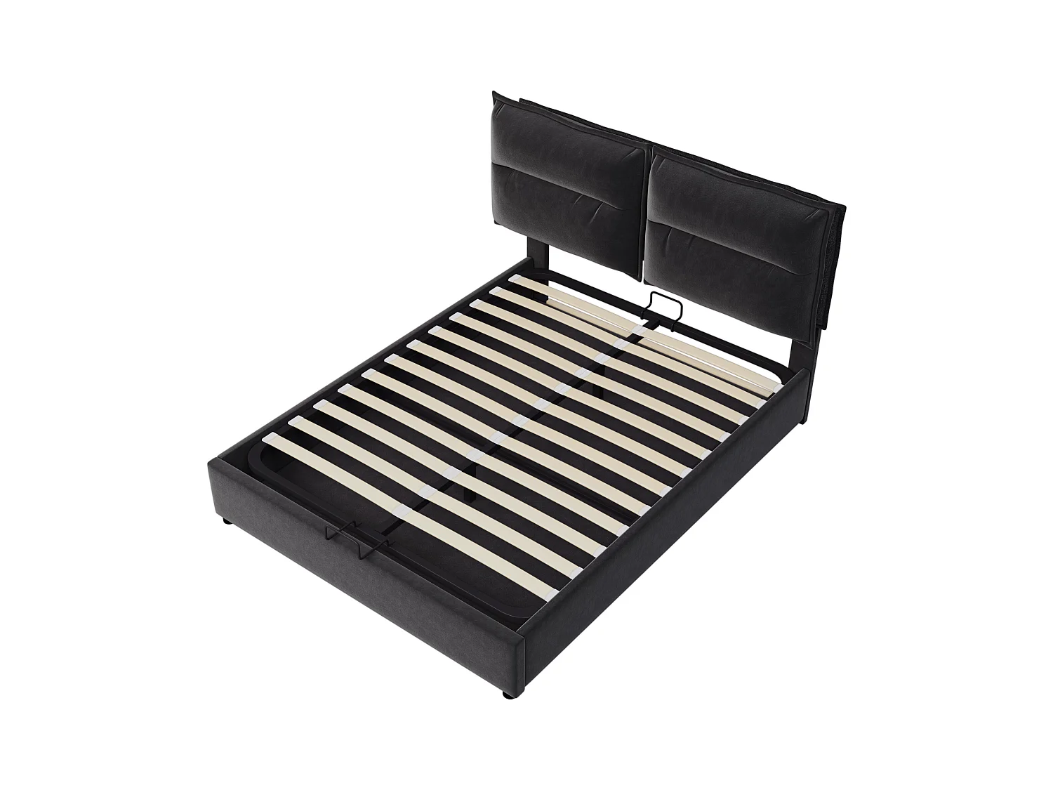 Lit coffre 140x200 cm - Lit adulte avec sommier à lattes - tête de lit réglable - velours noir - sans matelas