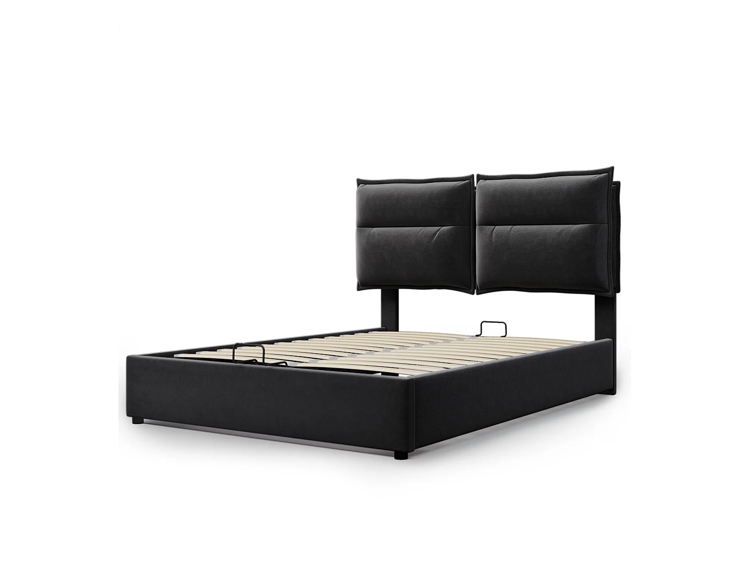 Lit coffre 140x200 cm - Lit adulte avec sommier à lattes - tête de lit réglable - velours noir - sans matelas