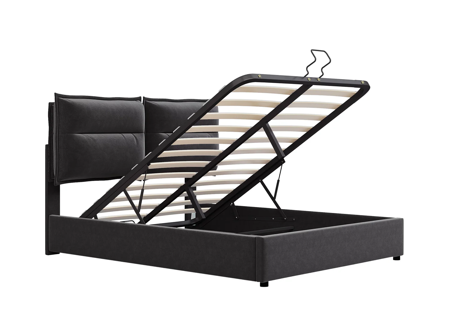 Lit coffre 140x200 cm - Lit adulte avec sommier à lattes - tête de lit réglable - velours noir - sans matelas