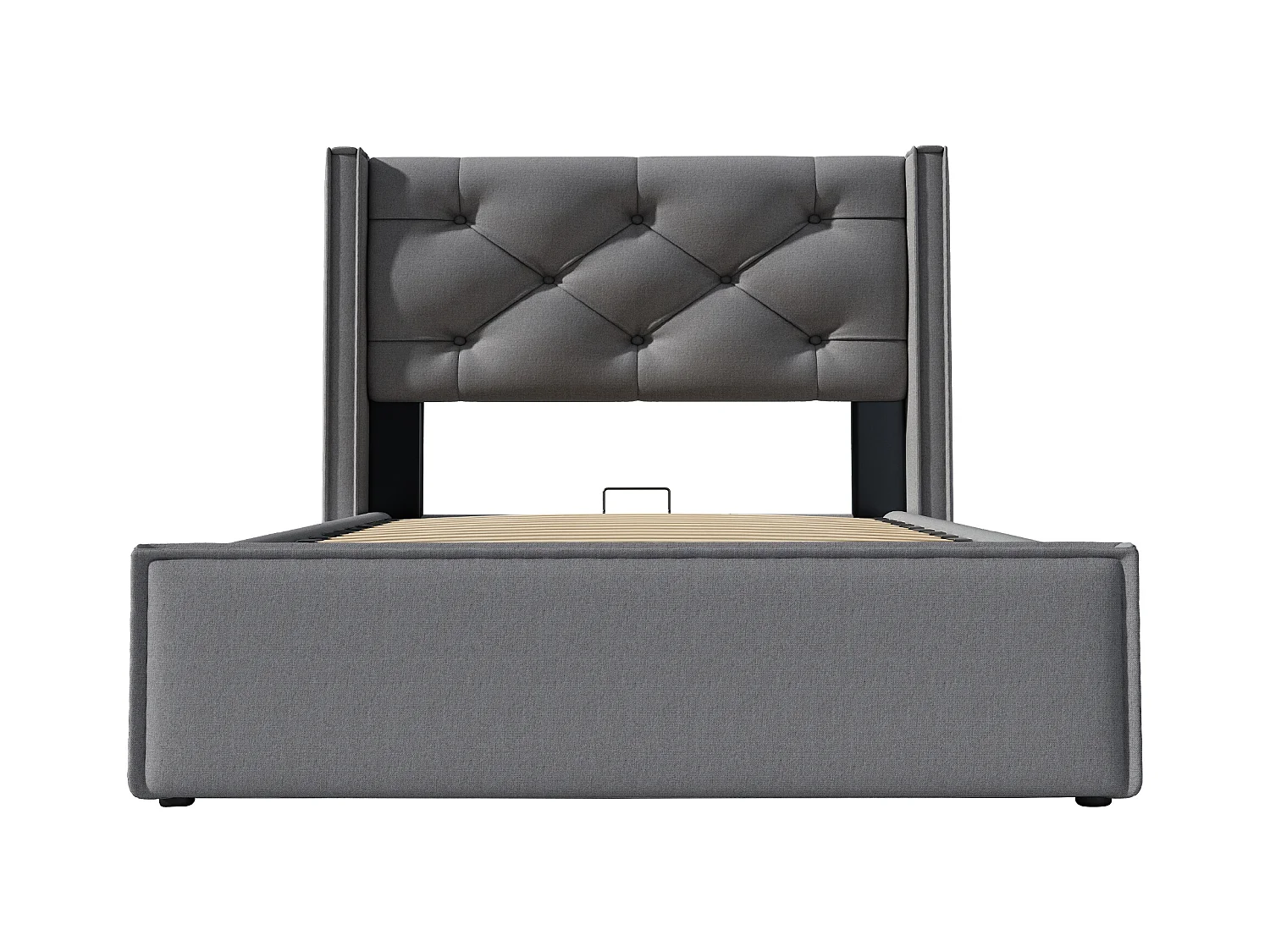 Lit coffre 90x200 cm - Lit simple avec sommier à lattes métalliques - gris - coton - sans matelas