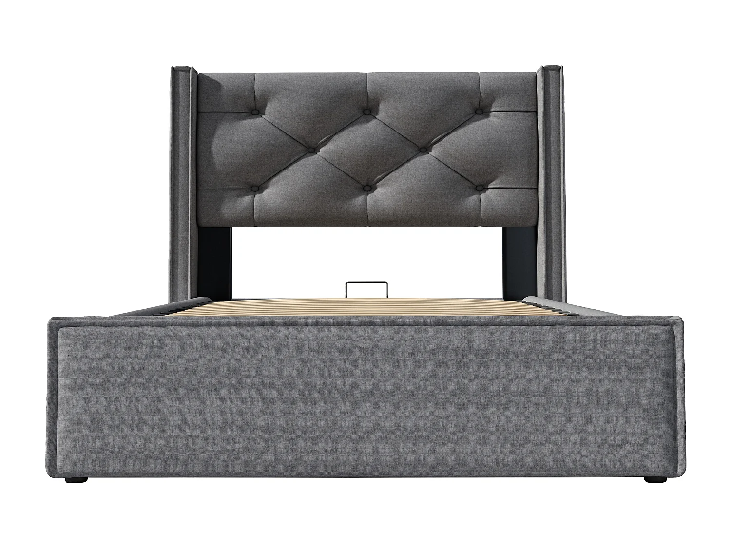 Łóżko 90x200 cm z pojemnikiem - łóżko pojedyncze z metalowym stelażem z listew - szare - bawełna - bez materaca