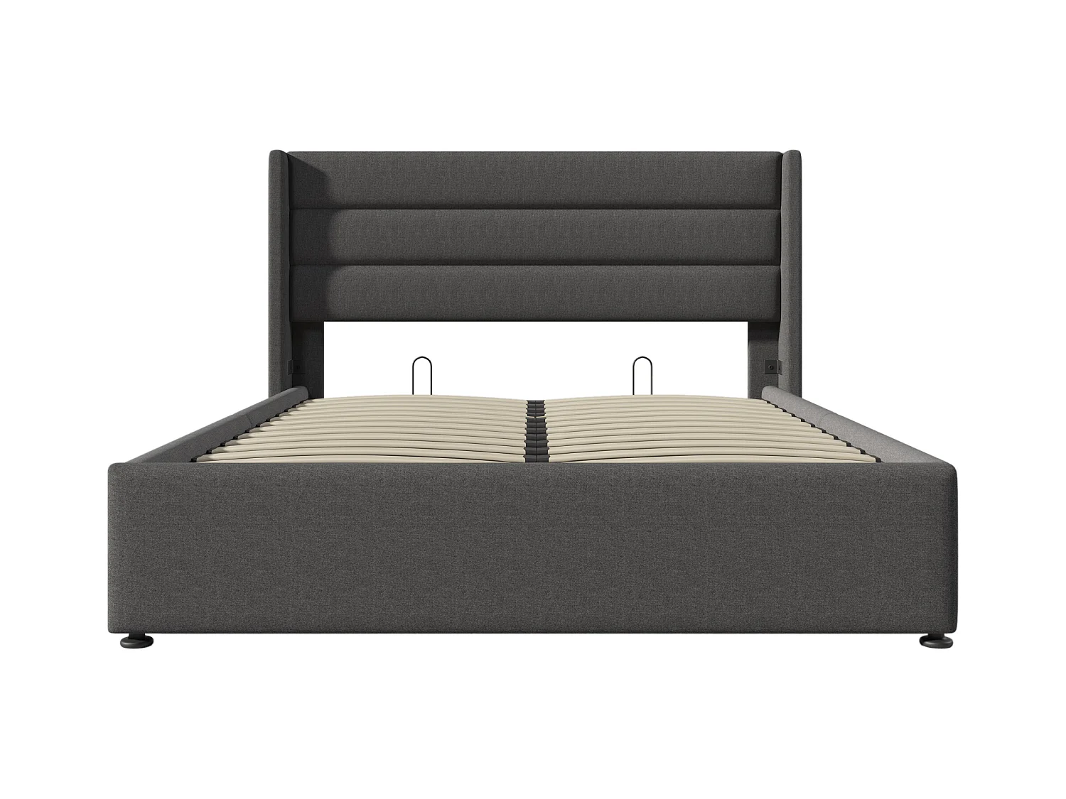 Opbergbed 180x200 cm - Tweepersoonsbed met hoofdbord en lattenbodem - grijs linnen - zonder matras