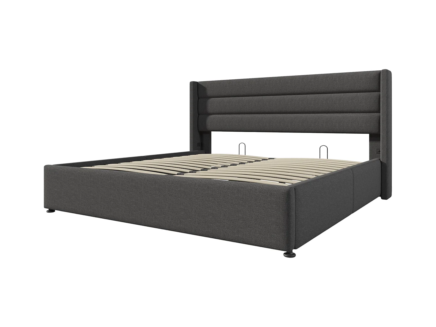 Opbergbed 180x200 cm - Tweepersoonsbed met hoofdbord en lattenbodem - grijs linnen - zonder matras