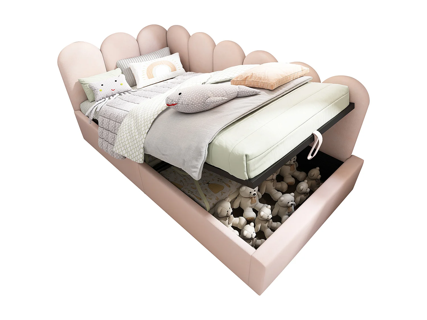 Letto contenitore 90x190 cm - Divano letto con schienale imbottito - rete a doghe in metallo - velluto rosa