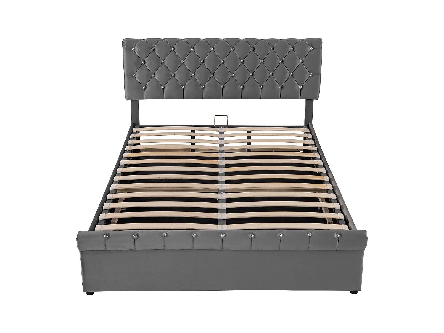 Łóżko 140x200 cm z pojemnikiem - Łóżko podwójne z regulowanym zagłówkiem - szary aksamit - bez materaca