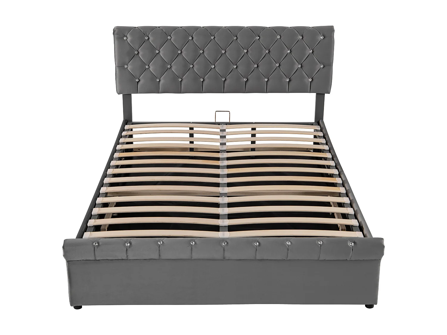 Cama com arrumação 140x200 cm - Cama de casal com cabeceira ajustável em altura - veludo cinza - sem colchão