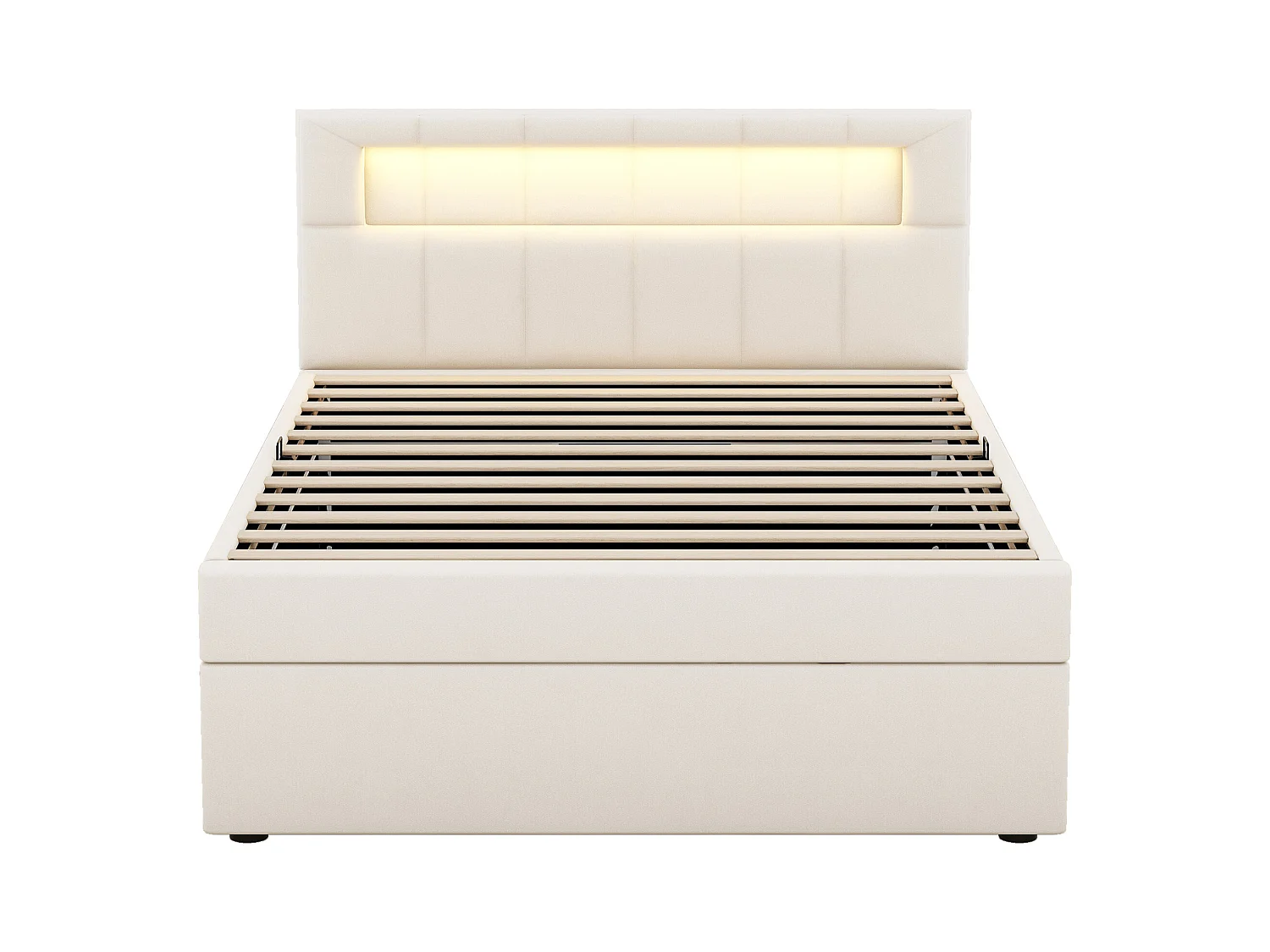 Lit coffre 90x200 cm - Lit enfant avec éclairage LED - tête de lit réglable - velours beige - sans matelas