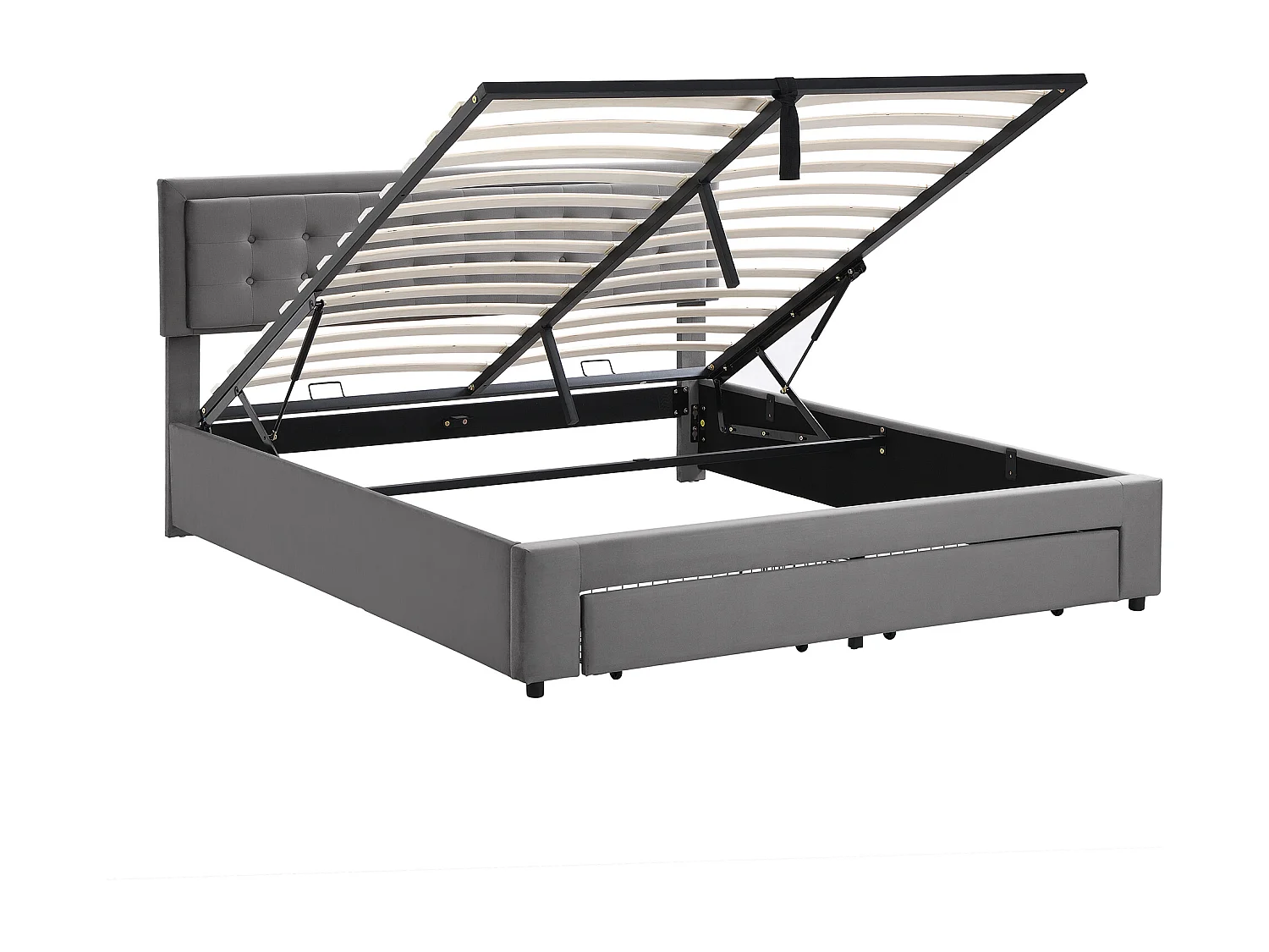 Lit coffre 160x200 cm - Lit adulte avec tiroirs et tête de lit réglable - velours gris - sans matelas