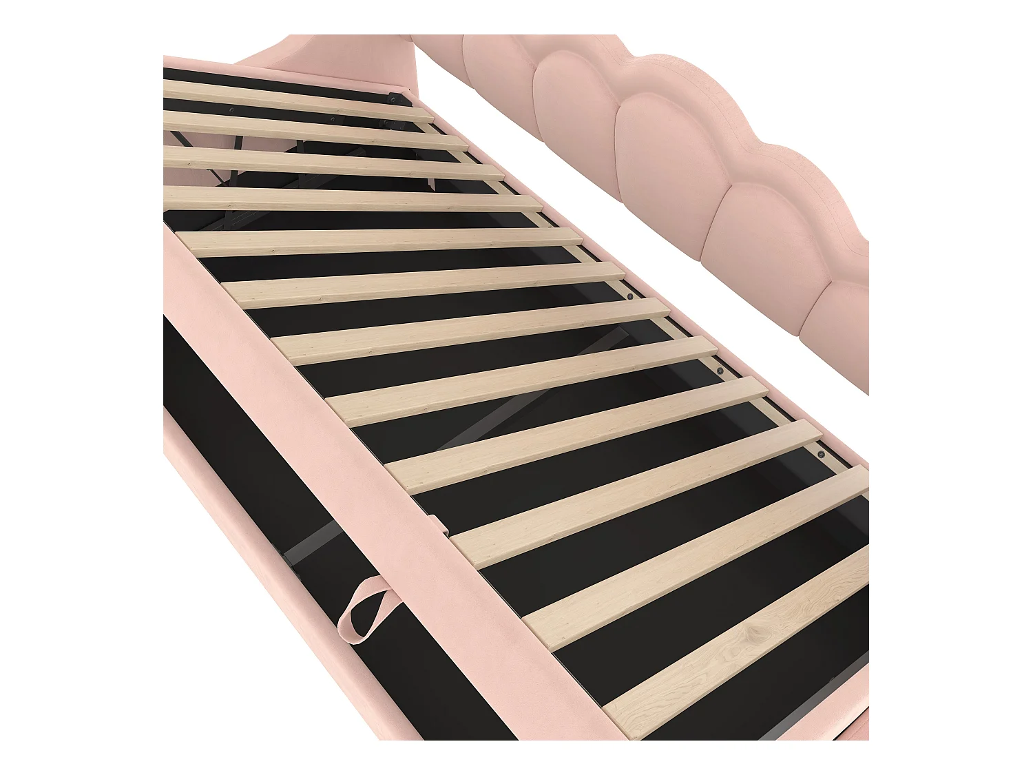 Lit coffre 90x200 cm - Lit enfant avec bande lumineuse LED changeante de couleur - velours rose - sans matelas