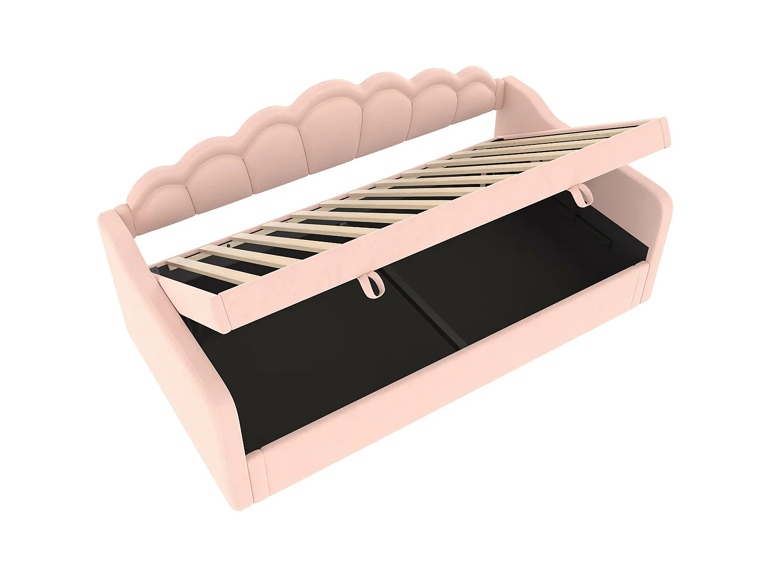 Lit coffre 90x200 cm - Lit enfant avec bande lumineuse LED changeante de couleur - velours rose - sans matelas
