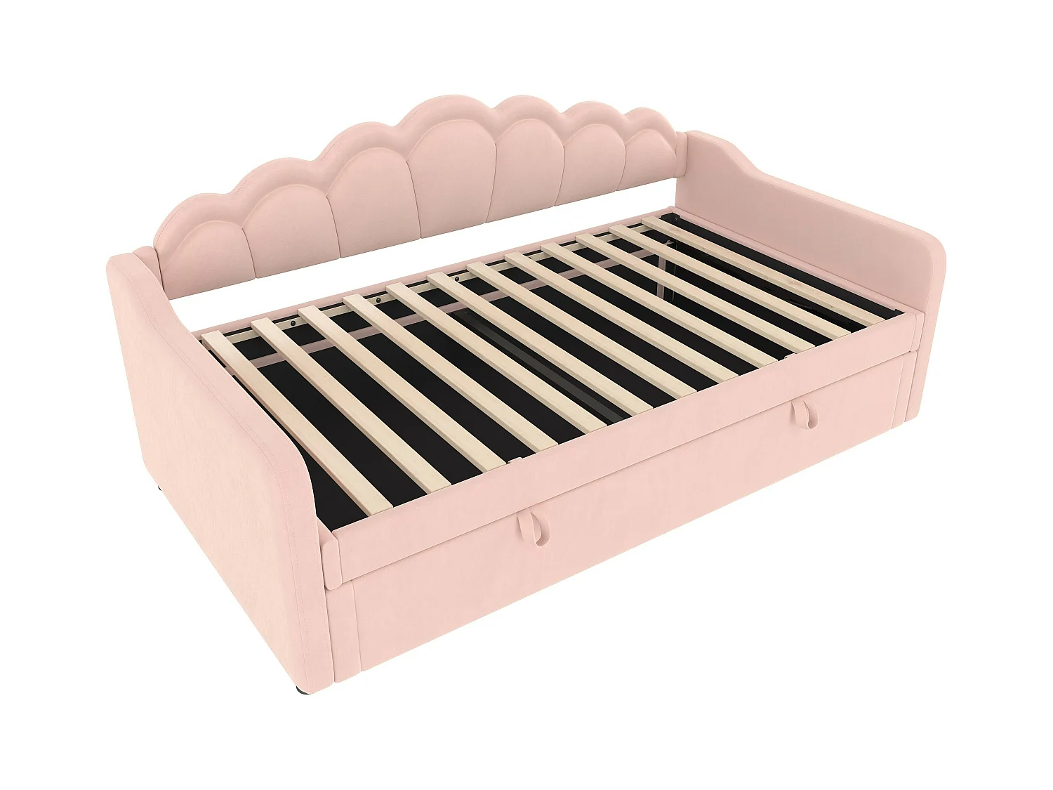 Lit coffre 90x200 cm - Lit enfant avec bande lumineuse LED changeante de couleur - velours rose - sans matelas
