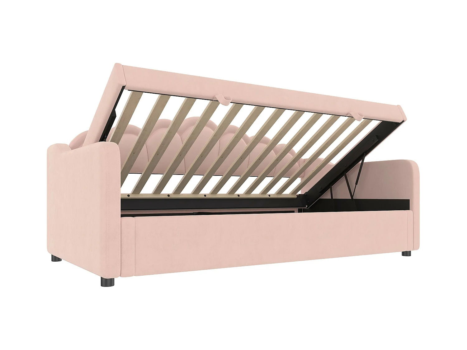 Lit coffre 90x200 cm - Lit enfant avec bande lumineuse LED changeante de couleur - velours rose - sans matelas