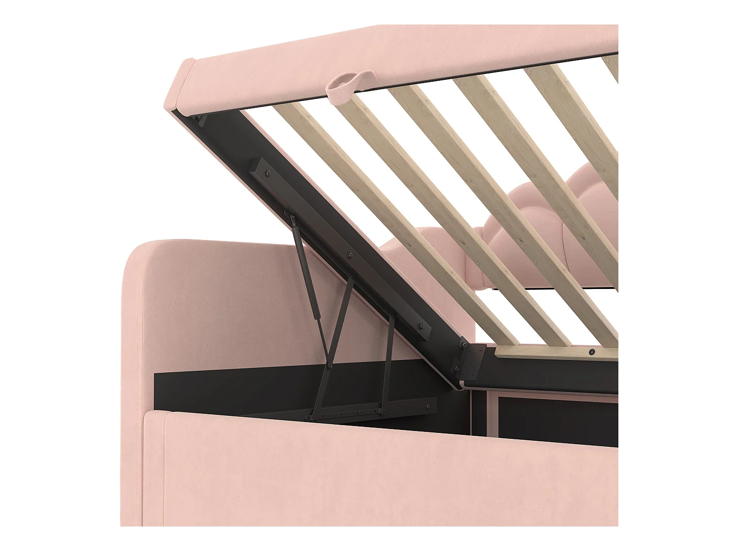 Lit coffre 90x200 cm - Lit enfant avec bande lumineuse LED changeante de couleur - velours rose - sans matelas