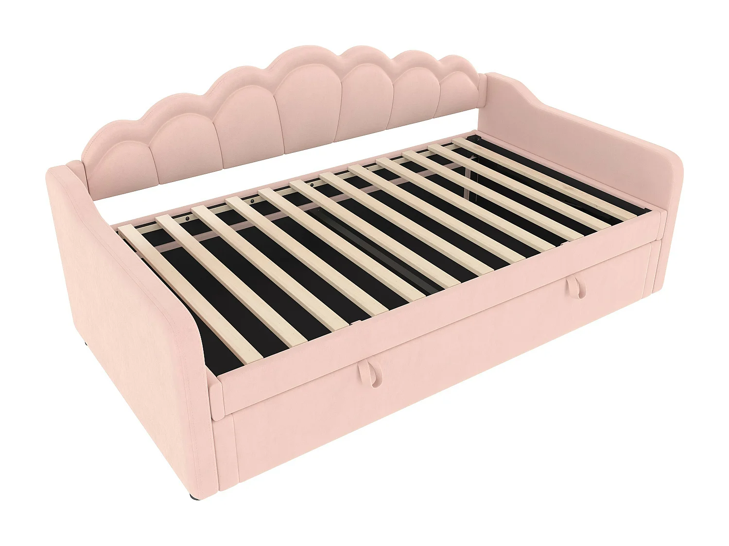 Lit coffre 90x200 cm - Lit enfant avec bande lumineuse LED changeante de couleur - velours rose - sans matelas