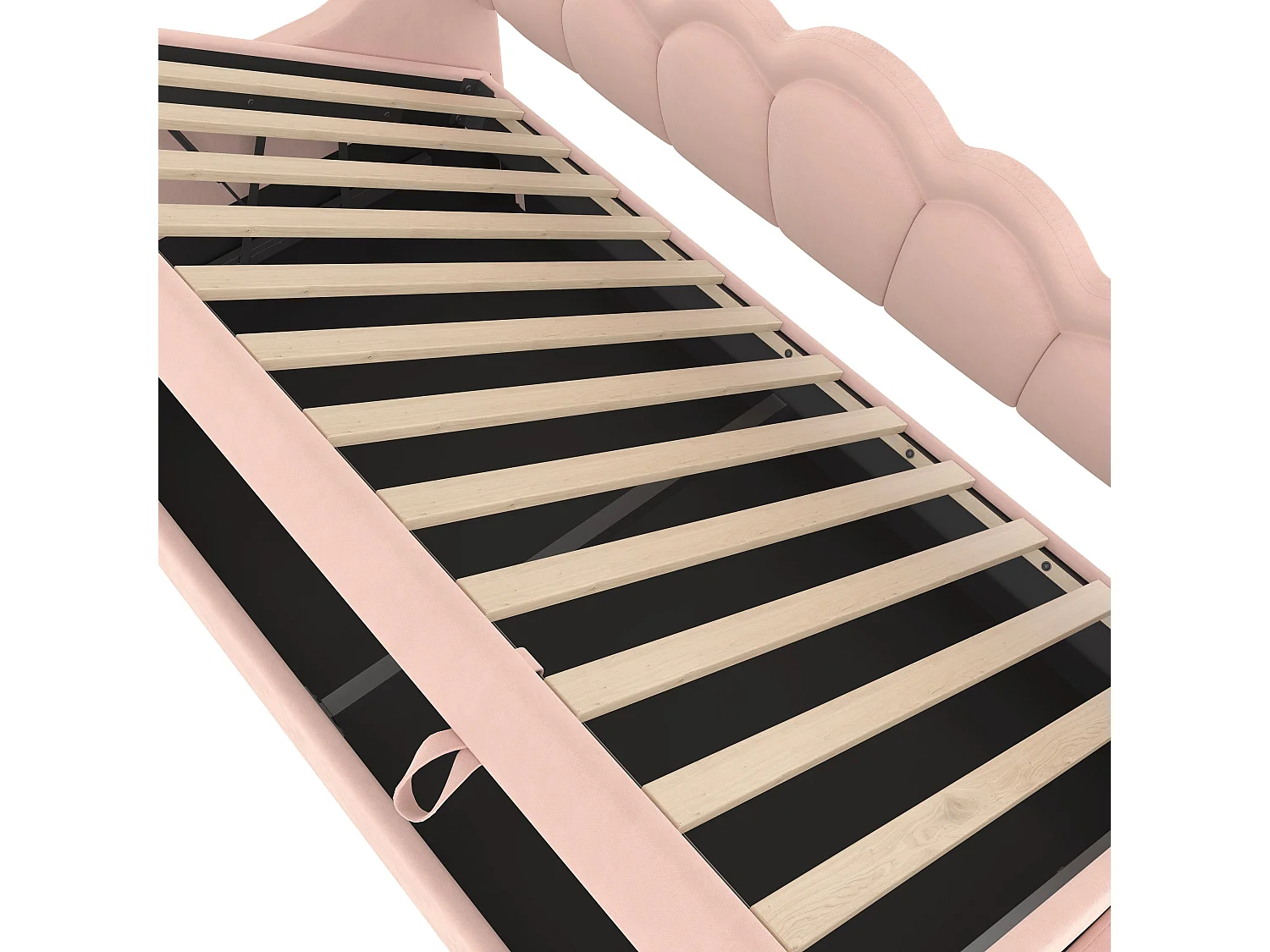 Lit coffre 90x200 cm - Lit enfant avec bande lumineuse LED changeante de couleur - velours rose - sans matelas