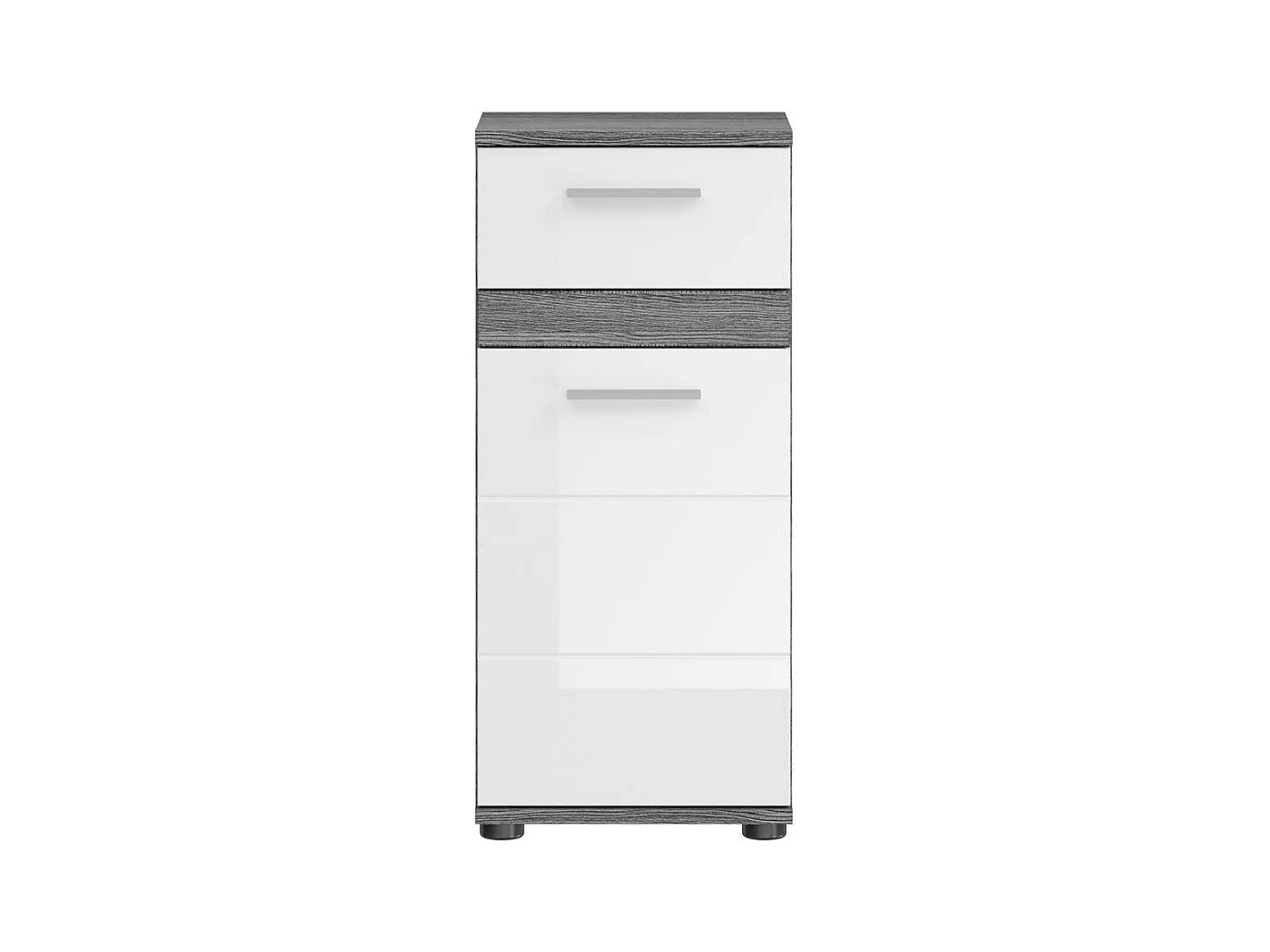 Blake Badschrank 1 Tür, 1 Schublade Hochglanz weiß,rauchfarbenen.