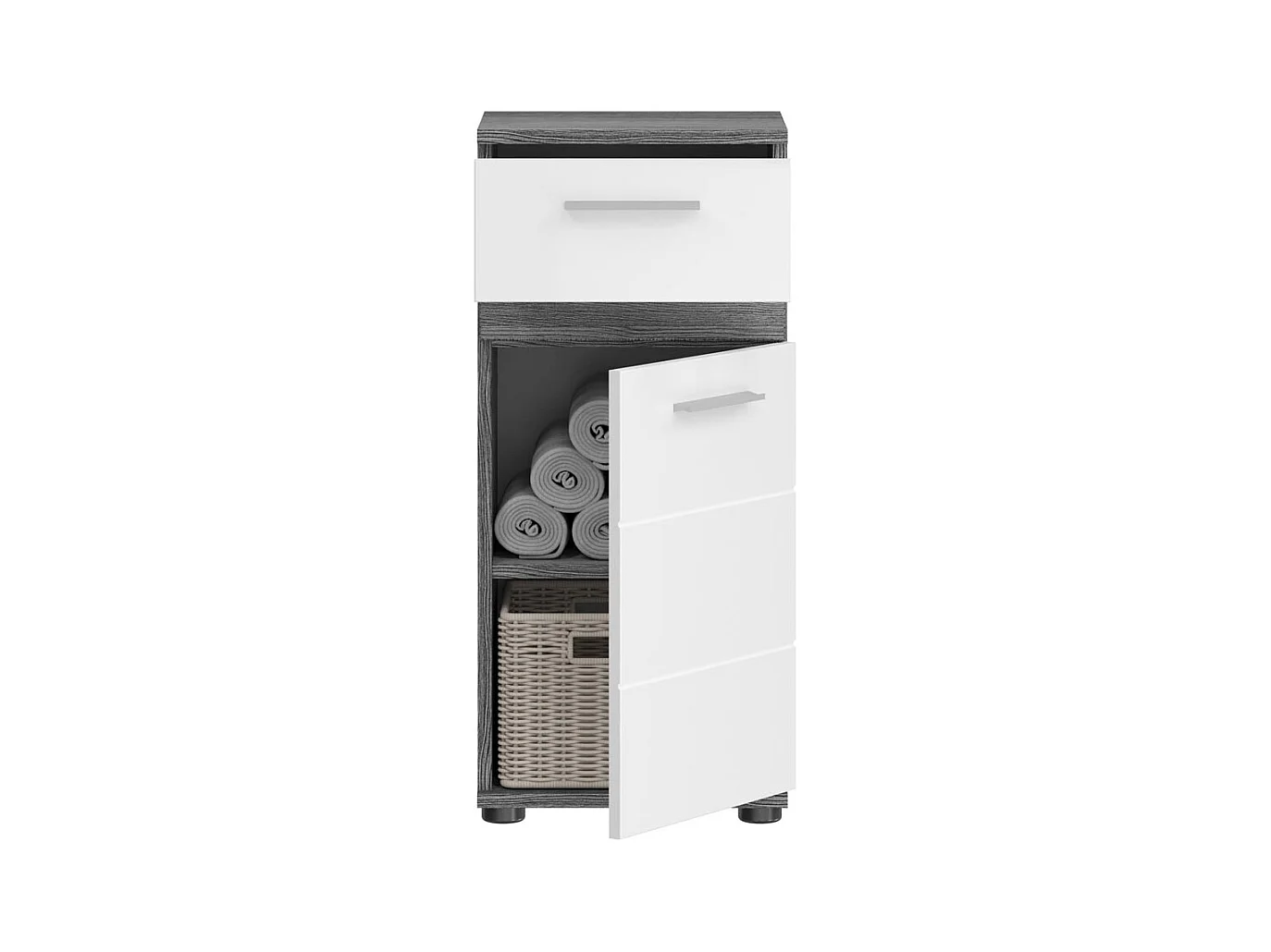 Blake Badschrank 1 Tür, 1 Schublade Hochglanz weiß,rauchfarbenen.
