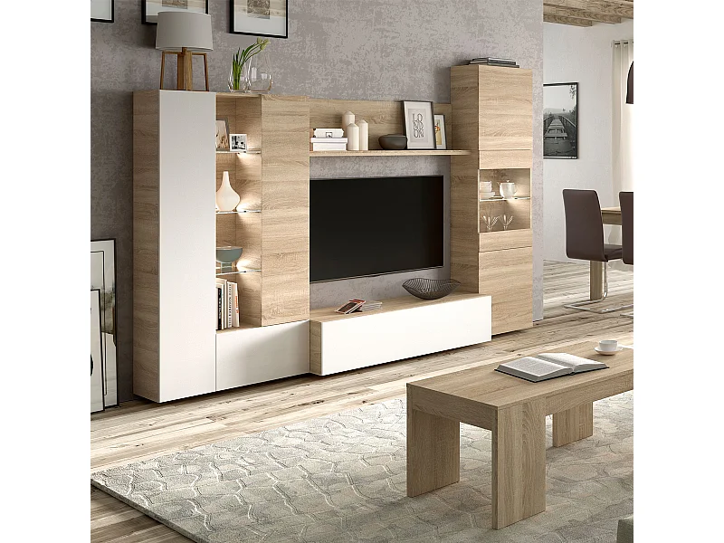 Parete attrezzata soggiorno moderna mobile TV sala pranzo salotto ROVERE 260 X 30 X 185 cm 016642F