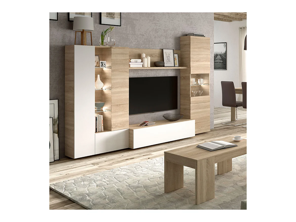 Parete attrezzata soggiorno moderna mobile TV sala pranzo salotto ROVERE 260 X 30 X 185 cm 016642F