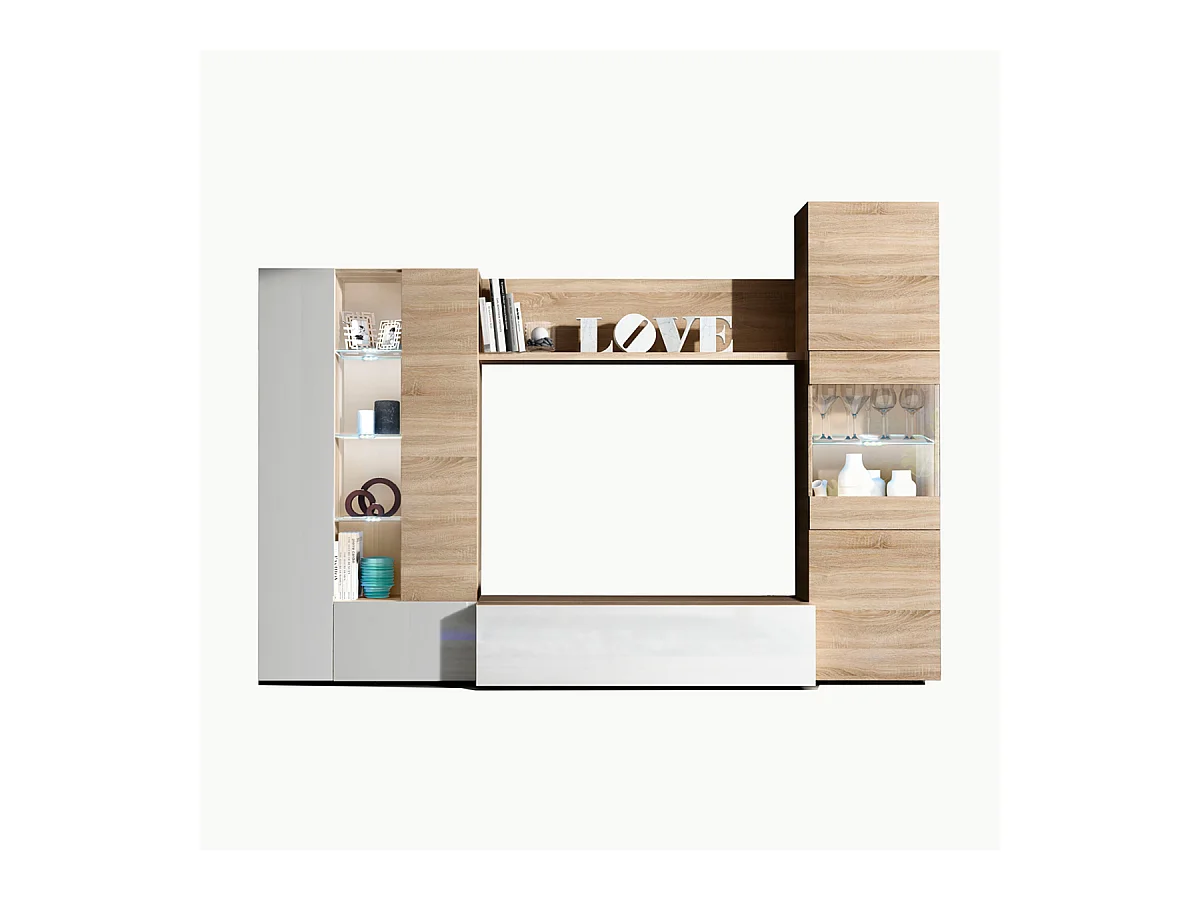 Parete attrezzata soggiorno moderna mobile TV sala pranzo salotto ROVERE 260 X 30 X 185 cm 016642F