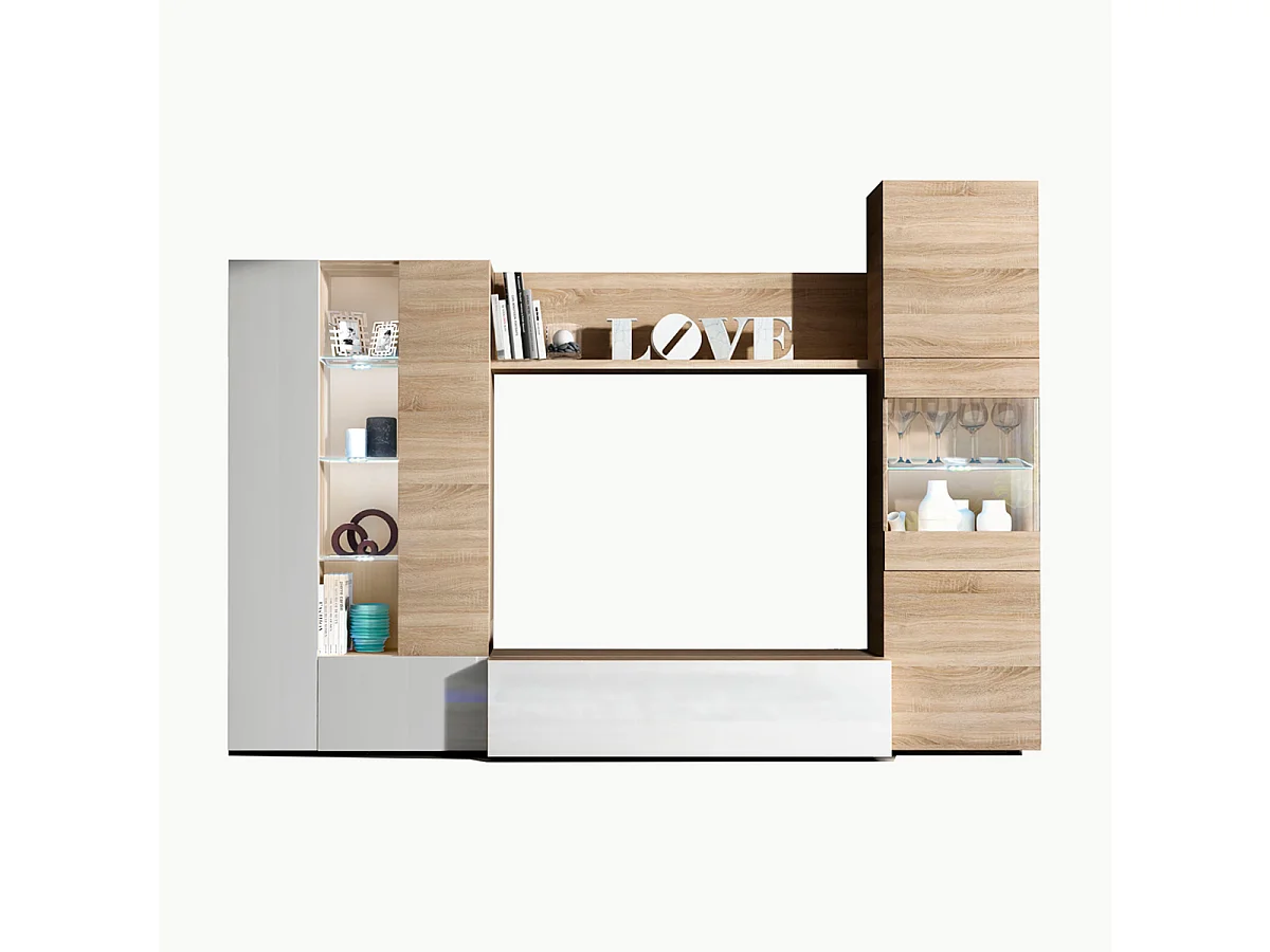 Parete attrezzata soggiorno moderna mobile TV sala pranzo salotto ROVERE 260 X 30 X 185 cm 016642F