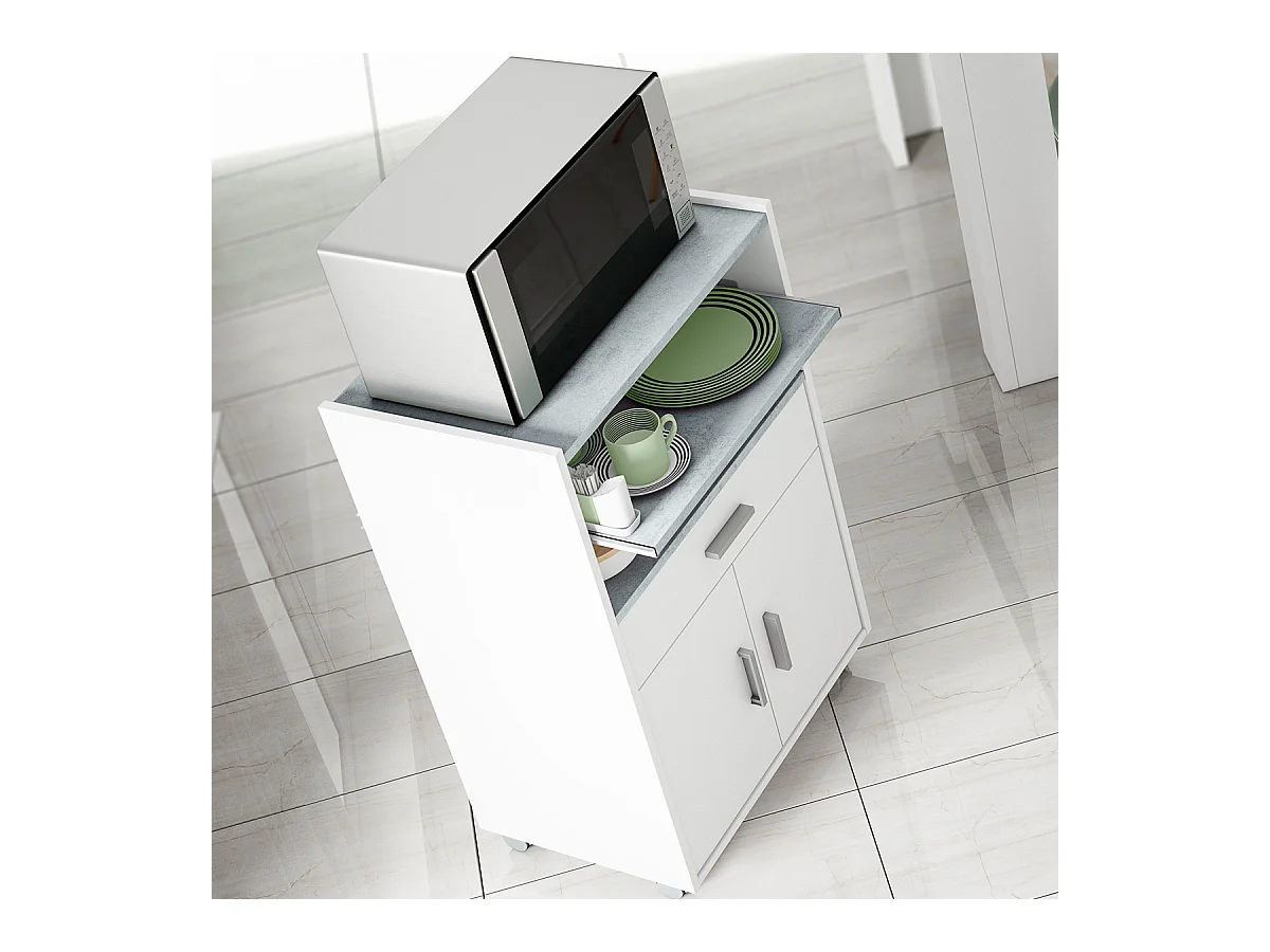 Mobile carrello da cucina porta microonde con ripiani BIANCO + CEMENTO 59 X 40 X 92 cm 0L9910A