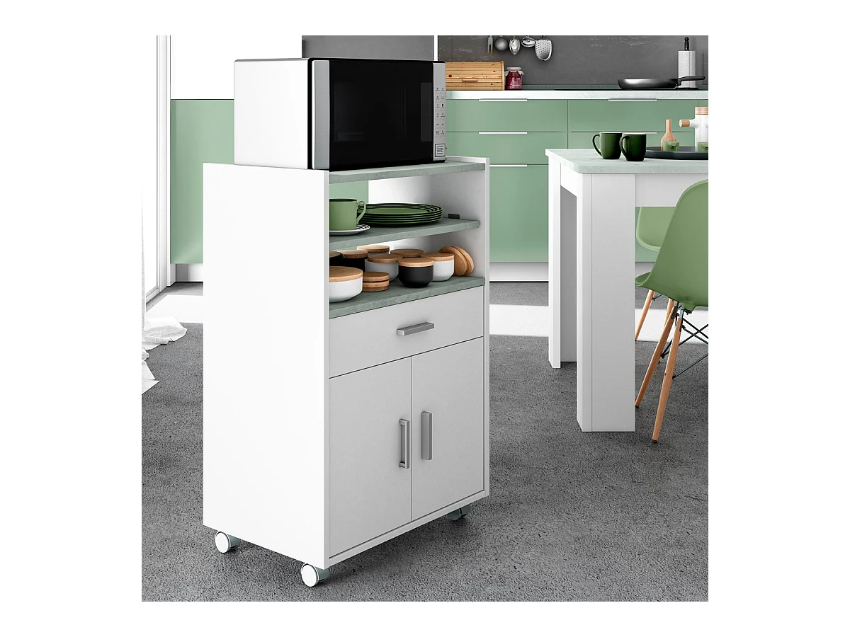 Mobile carrello da cucina porta microonde con ripiani BIANCO + CEMENTO 59 X 40 X 92 cm 0L9910A