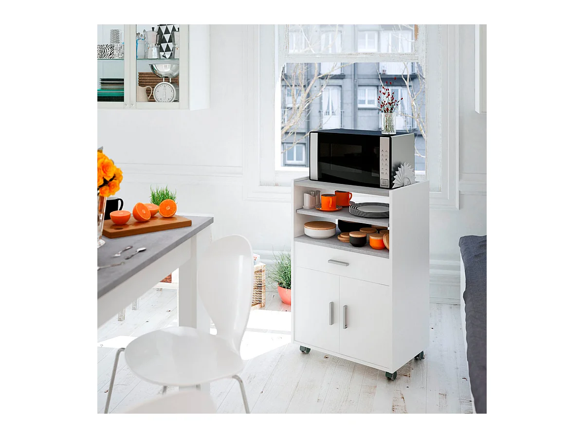 Mobile carrello da cucina porta microonde con ripiani BIANCO + CEMENTO 59 X 40 X 92 cm 0L9910A