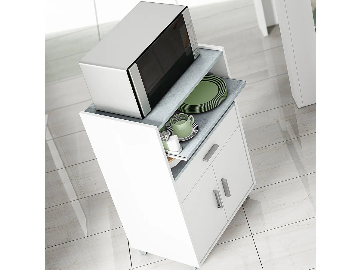Mobile carrello da cucina porta microonde con ripiani BIANCO + CEMENTO 59 X 40 X 92 cm 0L9910A