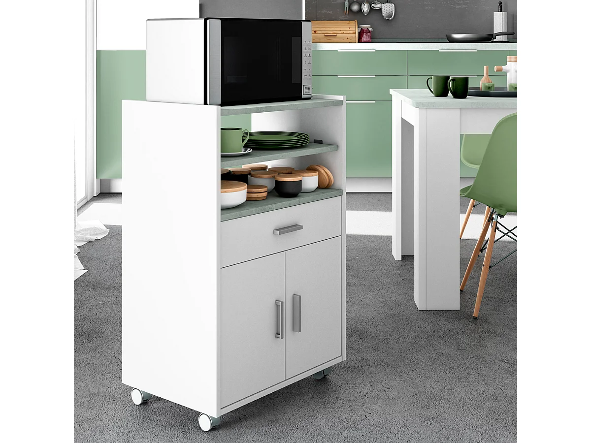 Mobile carrello da cucina porta microonde con ripiani BIANCO + CEMENTO 59 X 40 X 92 cm 0L9910A